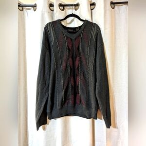 Gray Red And Black 3D Patterned Sweater